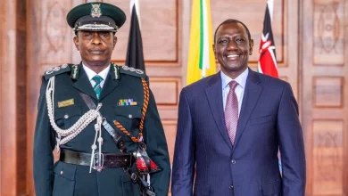 New Commissioner General of Prisons Patrick Aranduh (L) and President William Ruto (R) at State House, Nairobi, after Aranduh’s swearing-in on July 24, 2024. | PHOTO: PCS
