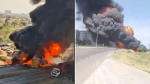 Fire Erupts on Southern Bypass After Lorry and Fuel Tanker Collision